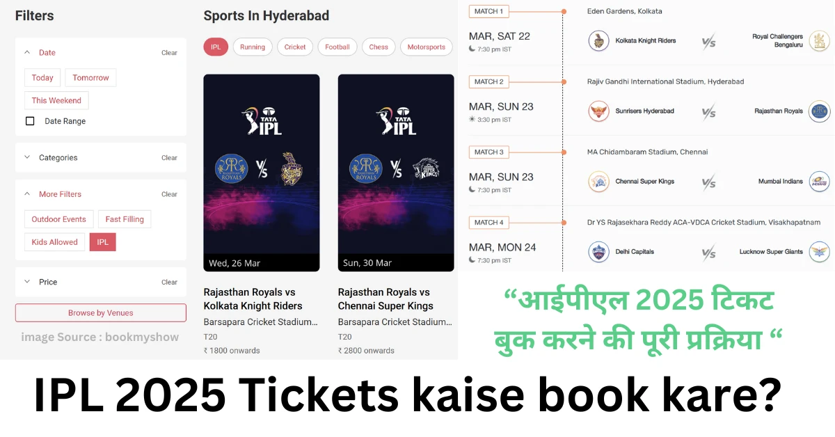 A Image of IPL 2025 Tickets Booking Platform : BookMyShow Written in " IPL 2025 Tickets kaise book kare"